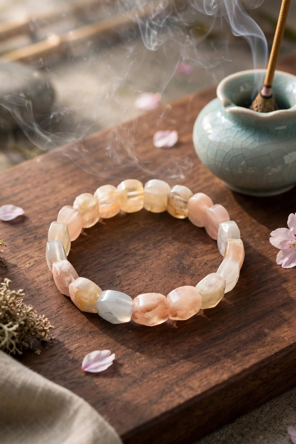 Natural Sakura Agate Oval Soft Bangle Bracelet