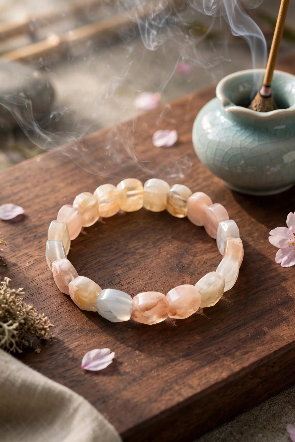 Natural Sakura Agate Oval Soft Bangle Bracelet