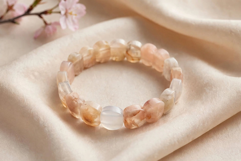 Natural Sakura Agate Oval Soft Bangle Bracelet