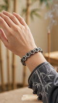 Natural Hematite Carved Floral Soft Bangle Bracelet