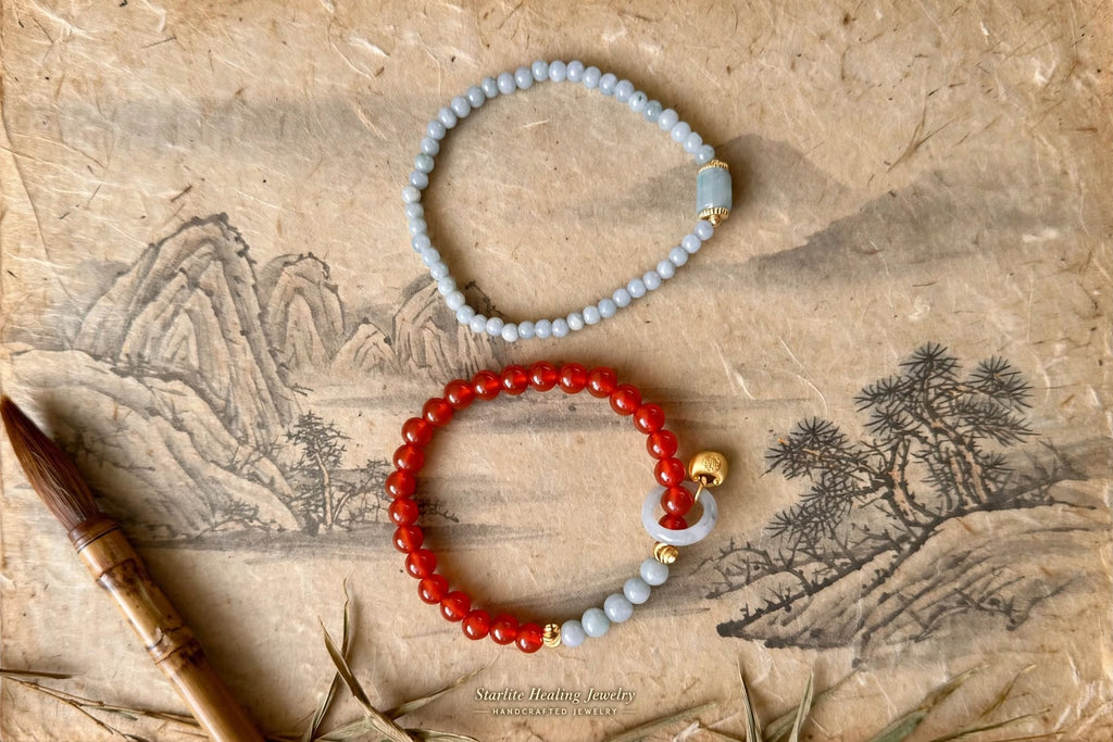 Sardonyx & Blue Water Jadeite 2-Piece Stacking Bracelet Set