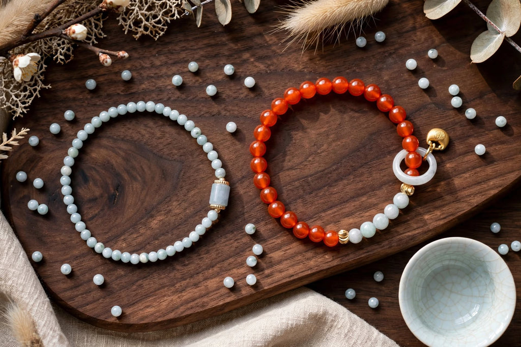 Sardonyx & Blue Water Jadeite 2-Piece Stacking Bracelet Set