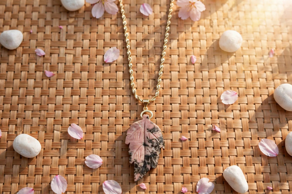 Earthy Romance Rhodonite Leaf Pendant Necklace