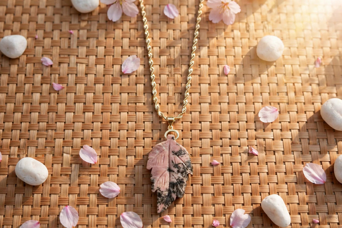 Earthy Romance Rhodonite Leaf Pendant Necklace