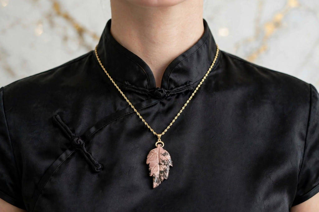 Earthy Romance Rhodonite Leaf Pendant Necklace