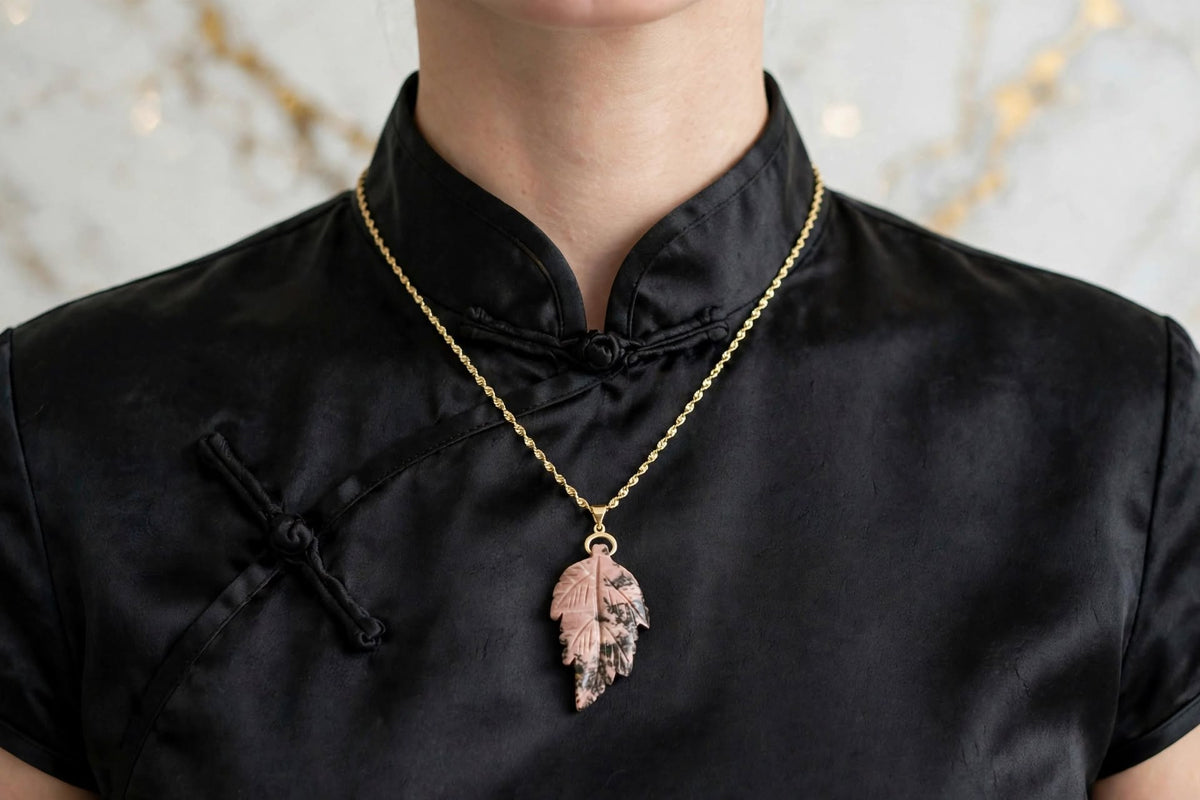 Earthy Romance Rhodonite Leaf Pendant Necklace