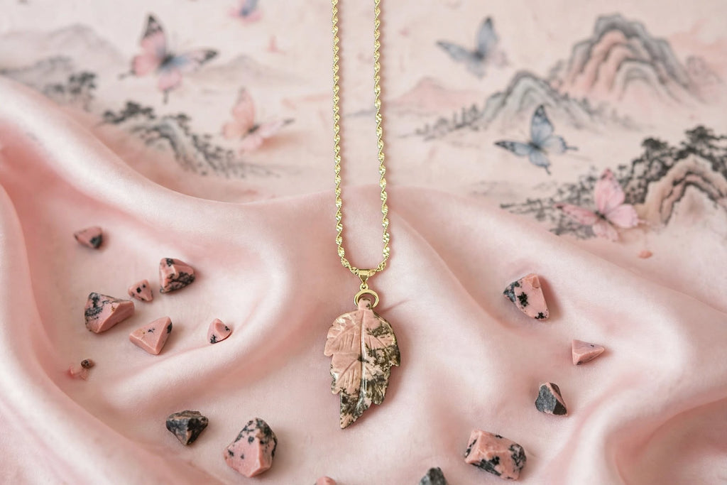 Earthy Romance Rhodonite Leaf Pendant Necklace