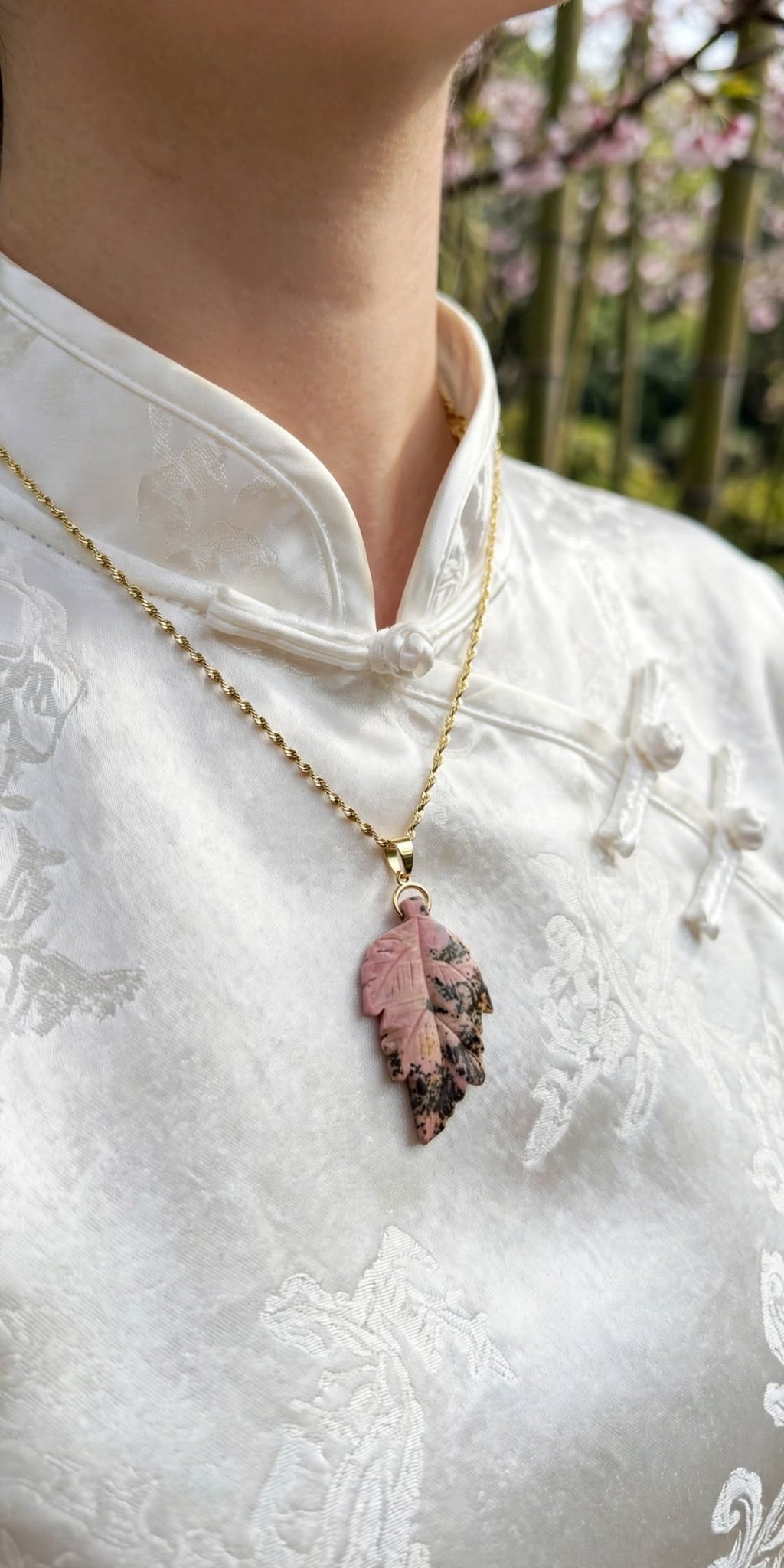 Earthy Romance Rhodonite Leaf Pendant Necklace