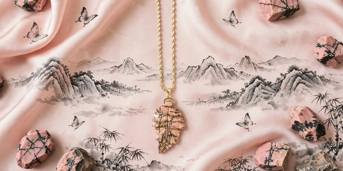 Earthy Romance Rhodonite Leaf Pendant Necklace