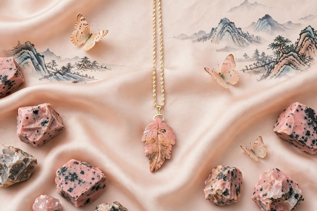 Earthy Romance Rhodonite Leaf Pendant Necklace