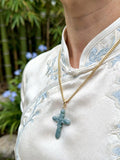 Sacred Reflection Blue Water Jade Cross Pendant Necklace