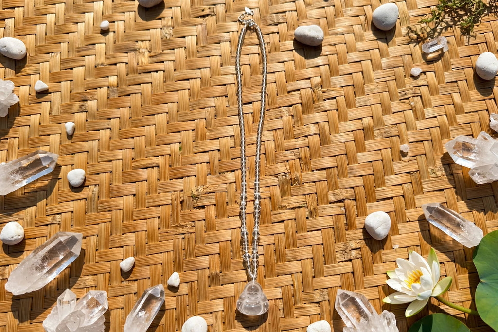 Luminous Clarity Natural Clear Quartz Buddha Beaded Necklace