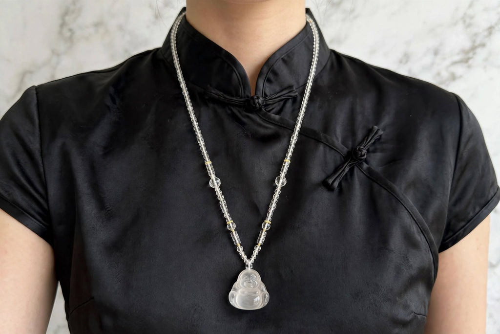 Luminous Light Natural Clear Quartz Buddha Beaded Necklace