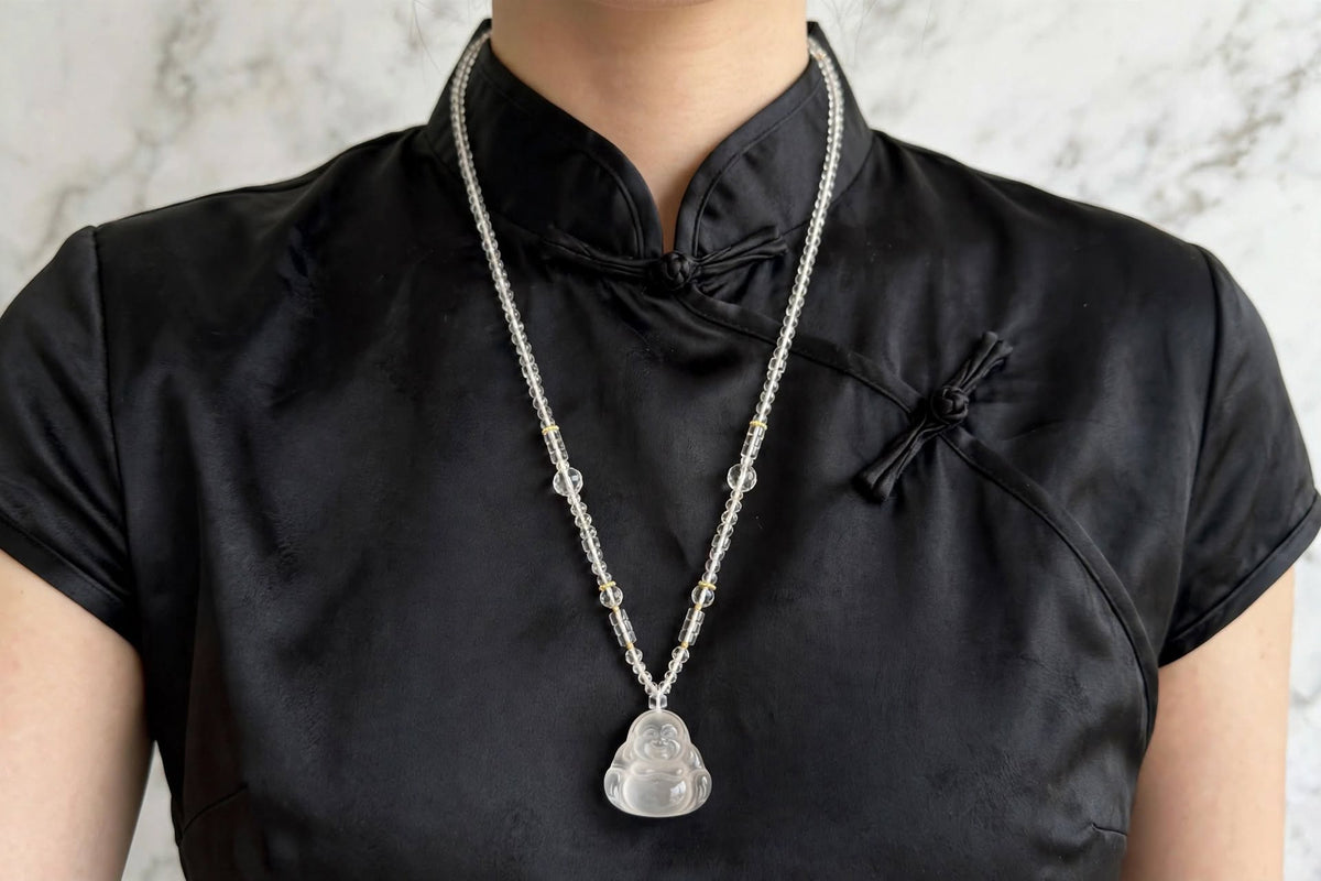 Luminous Light Natural Clear Quartz Buddha Beaded Necklace