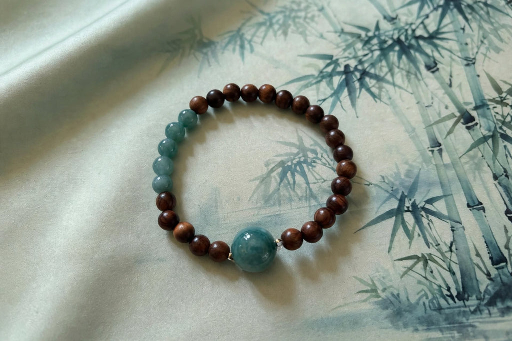 Tranquil Harmony Sandalwood & Blue Water Jade Bead Bracelet