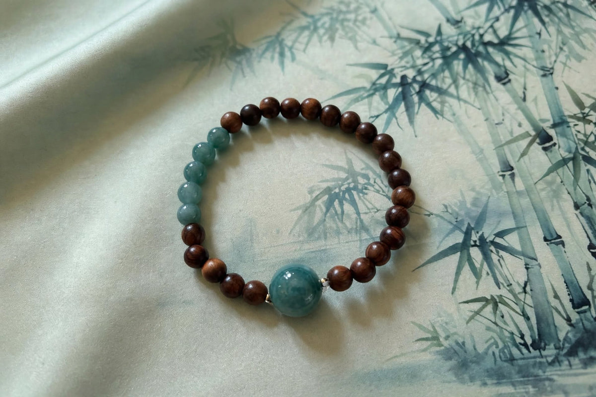 Tranquil Harmony Sandalwood & Blue Water Jade Bead Bracelet