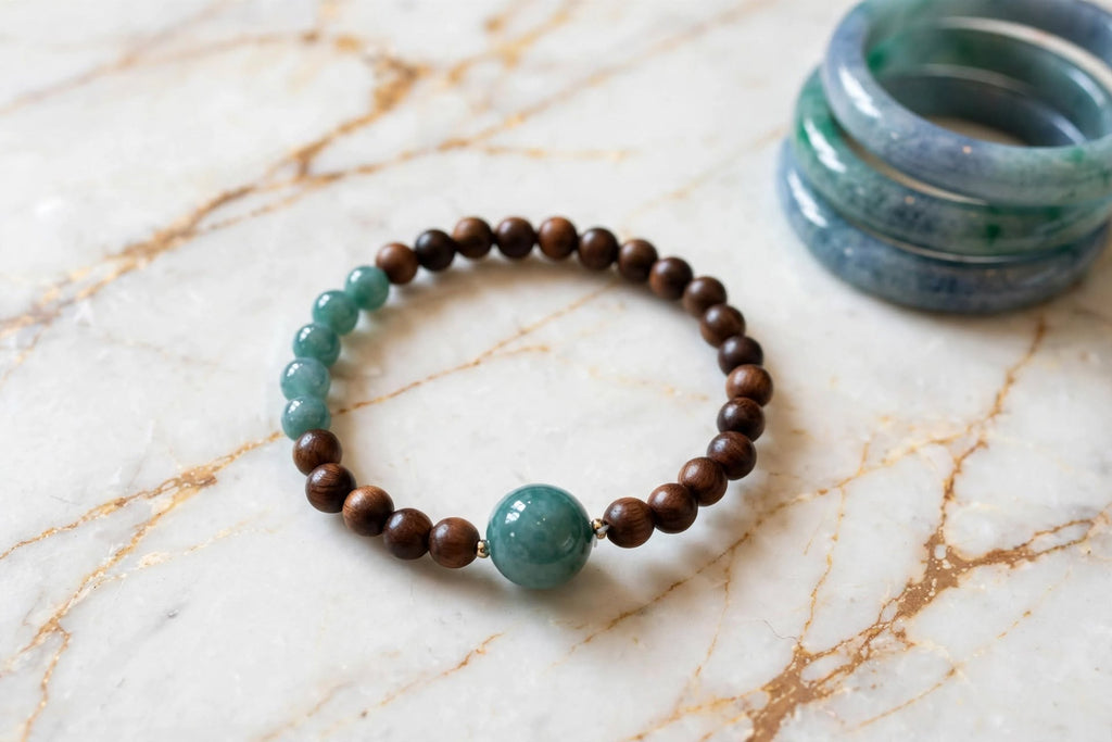 Tranquil Harmony Sandalwood & Blue Water Jade Bead Bracelet