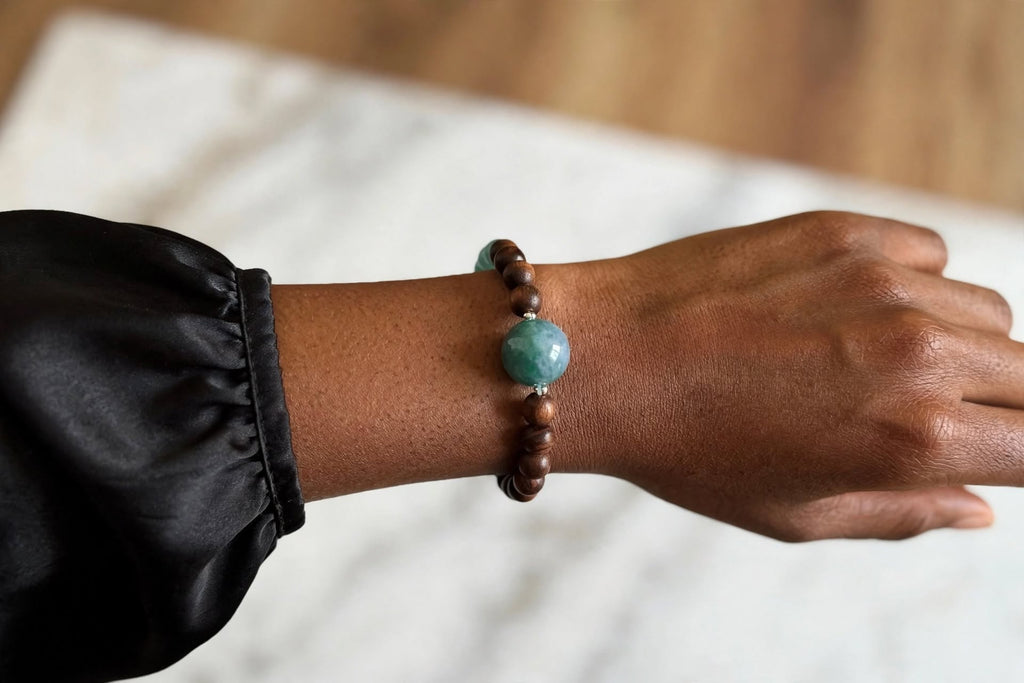 Tranquil Harmony Sandalwood & Blue Water Jade Bead Bracelet