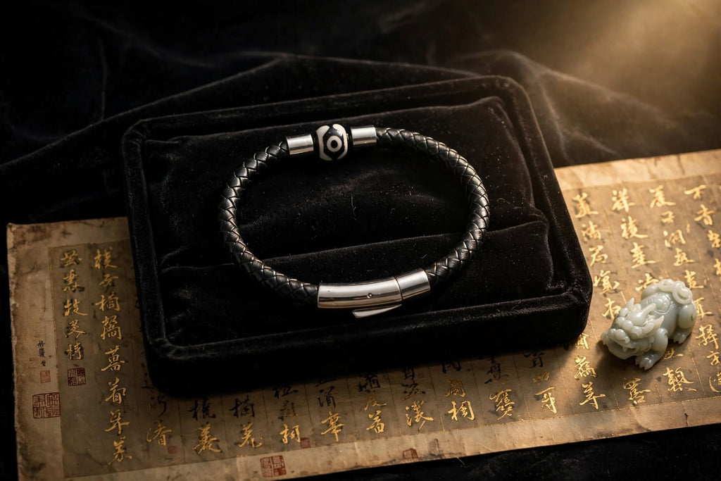 Sacred Protection Braided PU Leather & 3-Eye Dzi Agate Bracelet