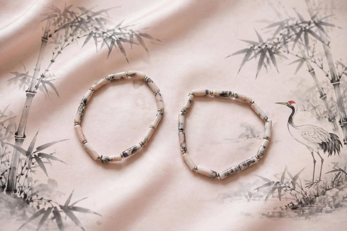 Playful Harmony Pink Zebra Jasper Cylinder Bracelet Set