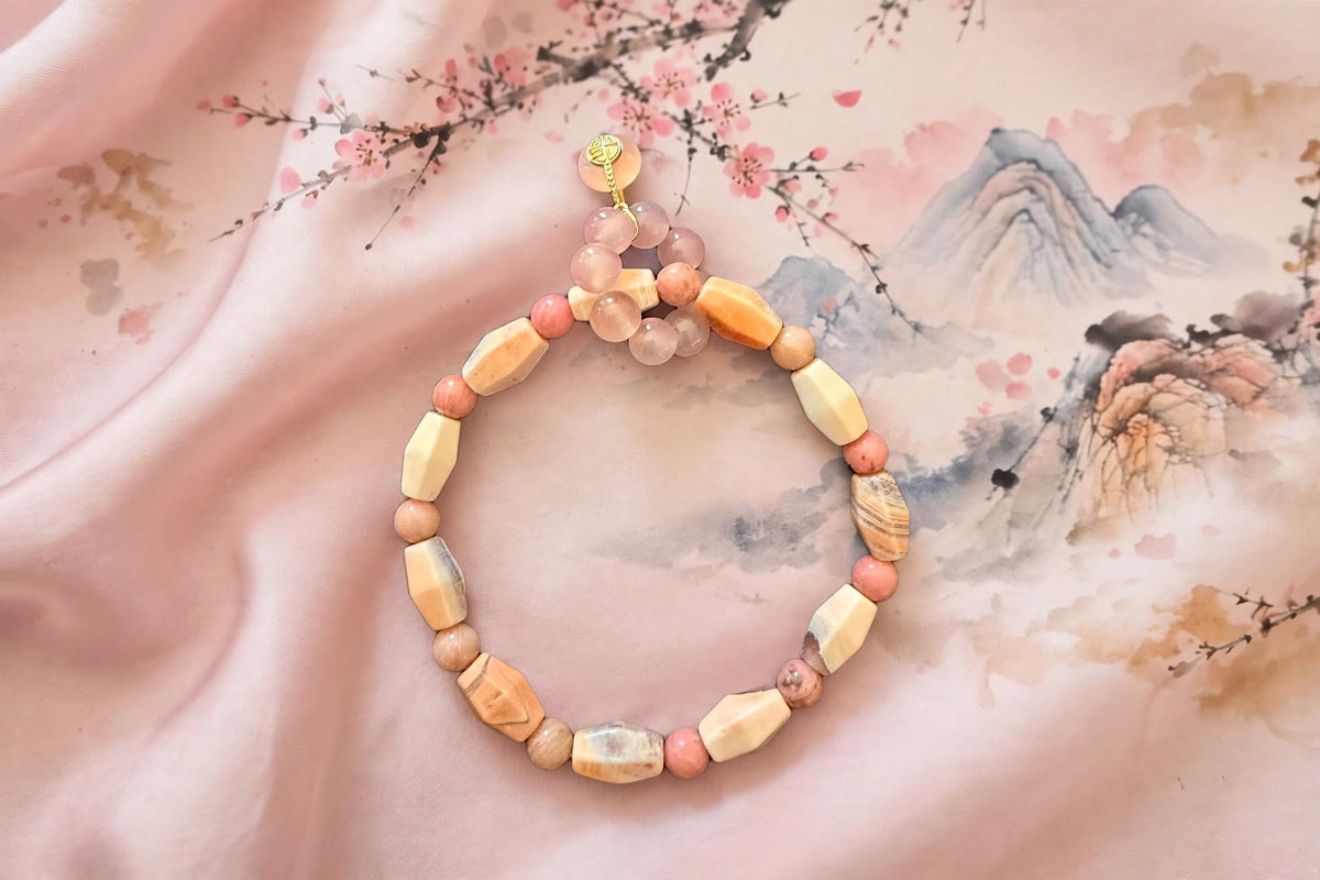 Holistic Healing Medicine Agate, Pink Opal & Yanyuan Agate Charm Bracelet