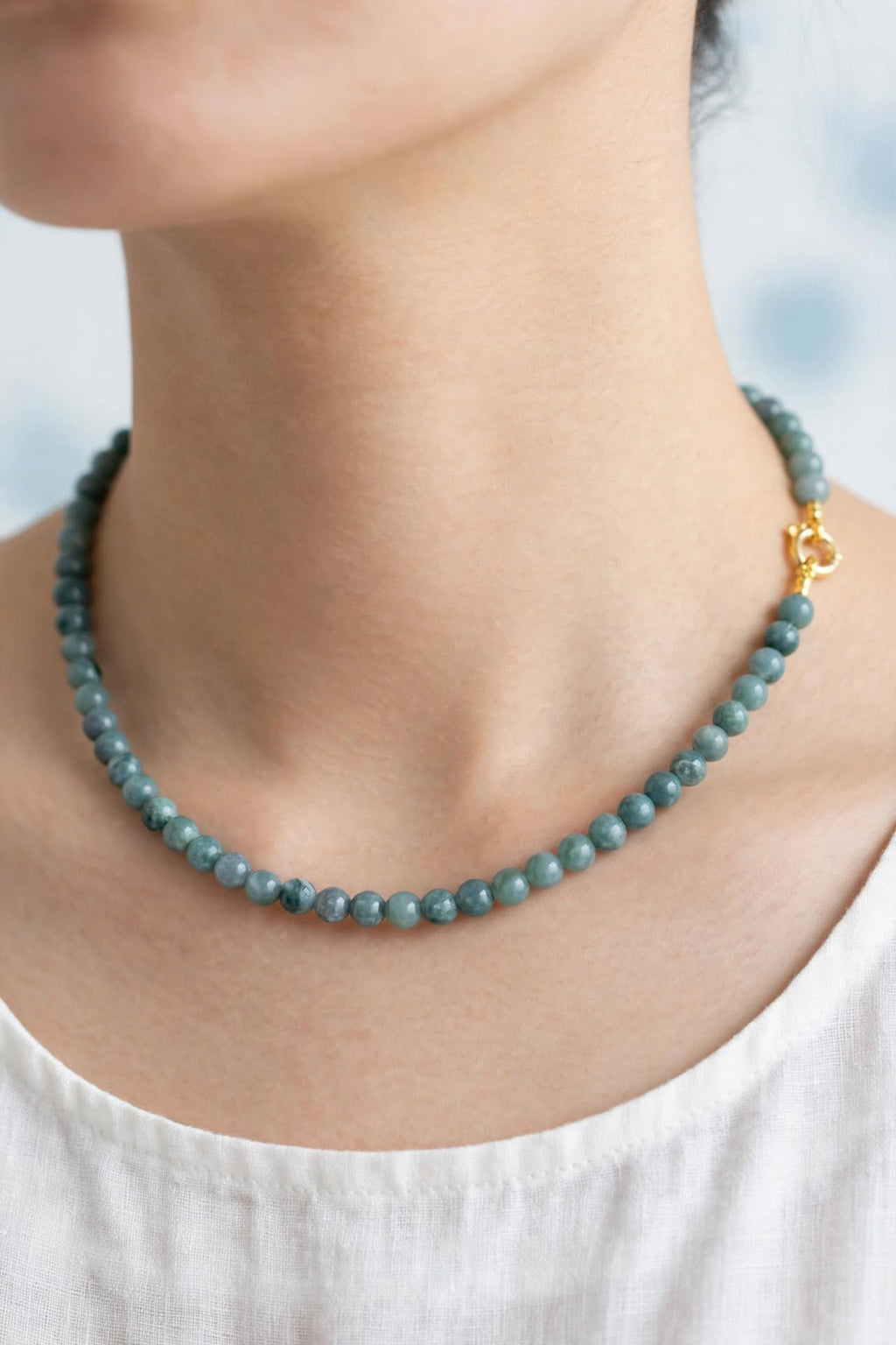 Ice Cloud Blue Water Jade Beaded Necklace
