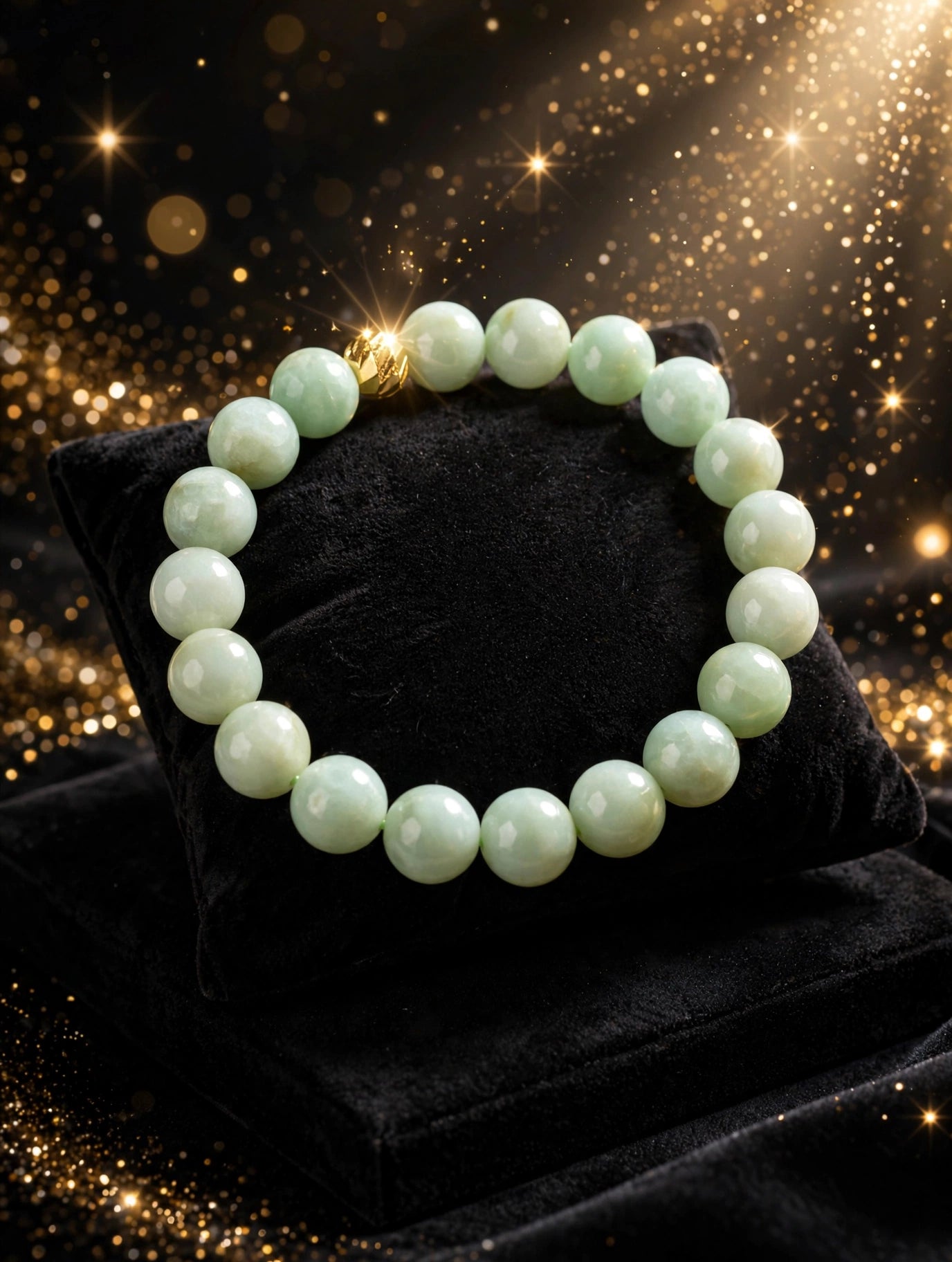 Refined Abundance: Apple Green Jade & Gold Accent Bracelet