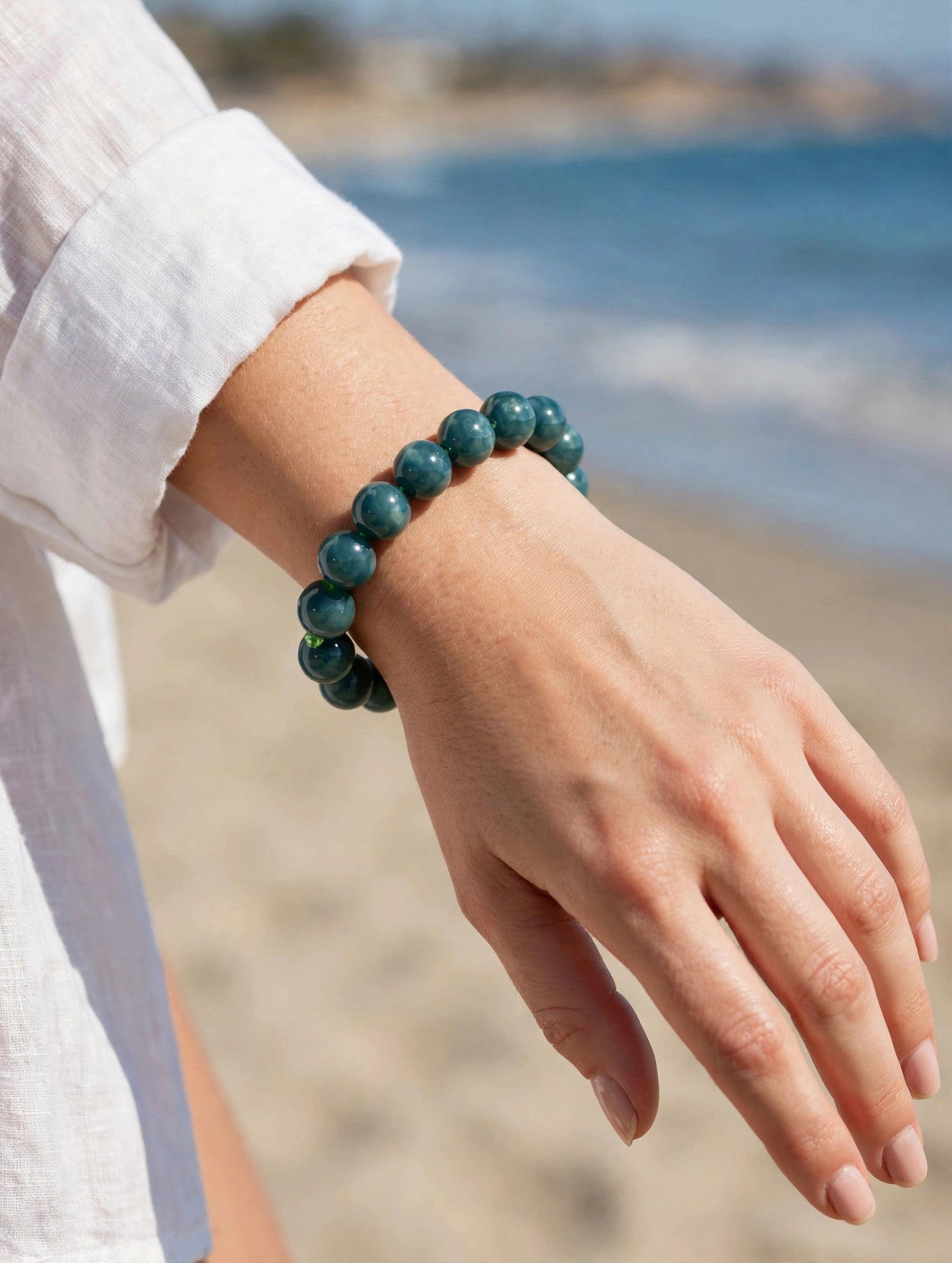 Deep Serenity: Natural Blue Water Jade Bead Bracelet