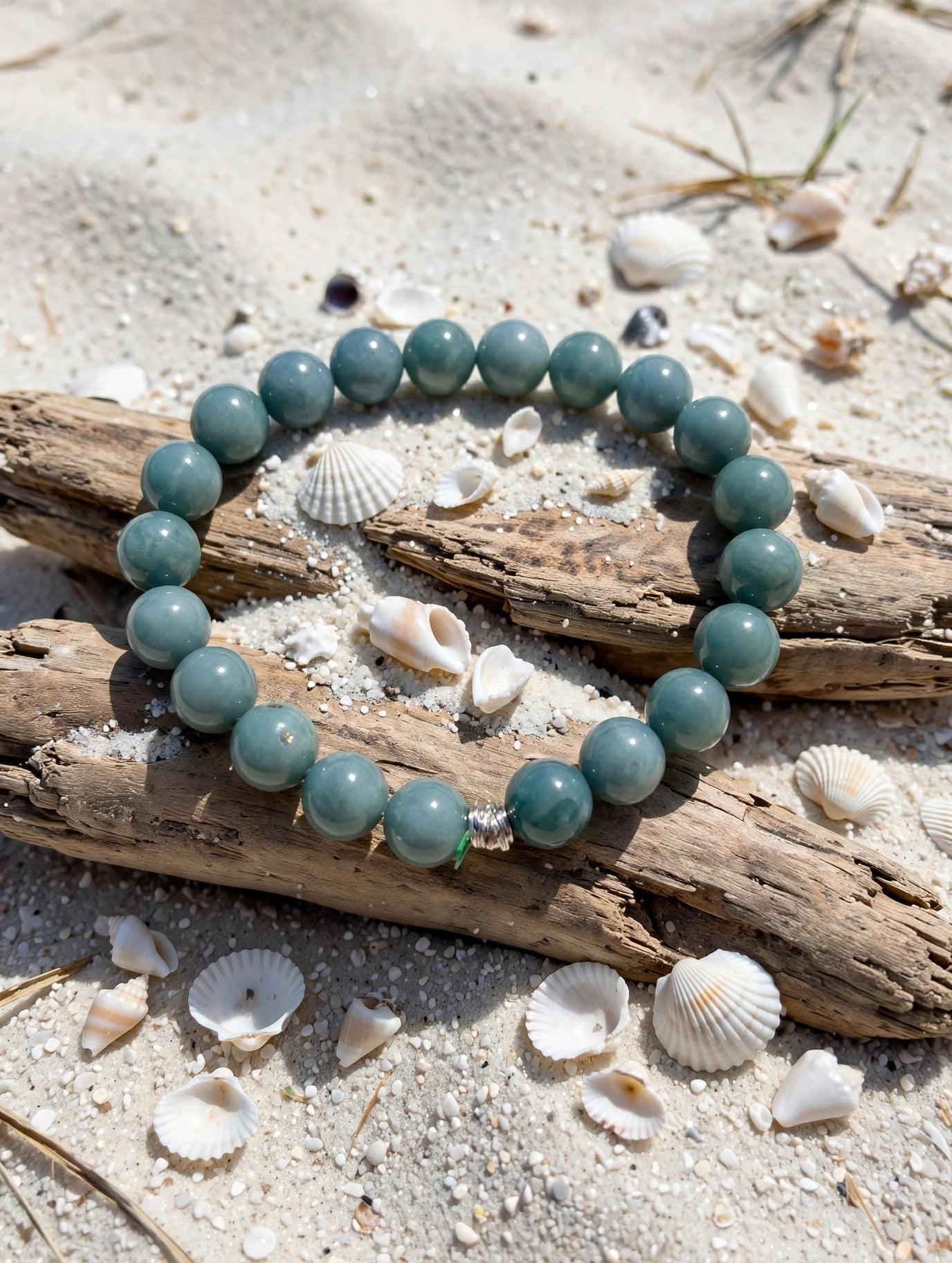 Tranquil Elegance: Blue Water Jade & Silver Accent Bracelet