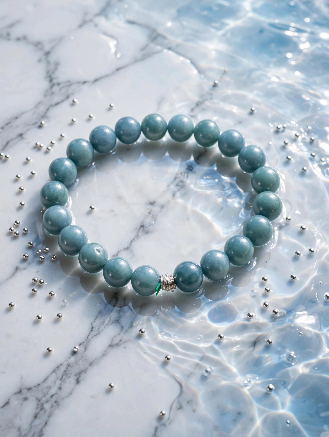 Tranquil Elegance: Blue Water Jade & Silver Accent Bracelet