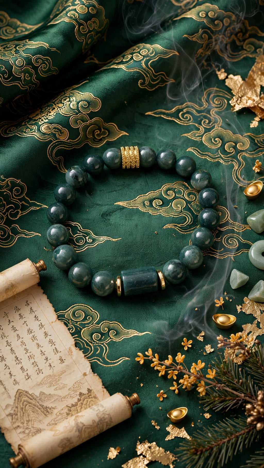 Blue Water Jade Barrel & Gold Accent Bracelet