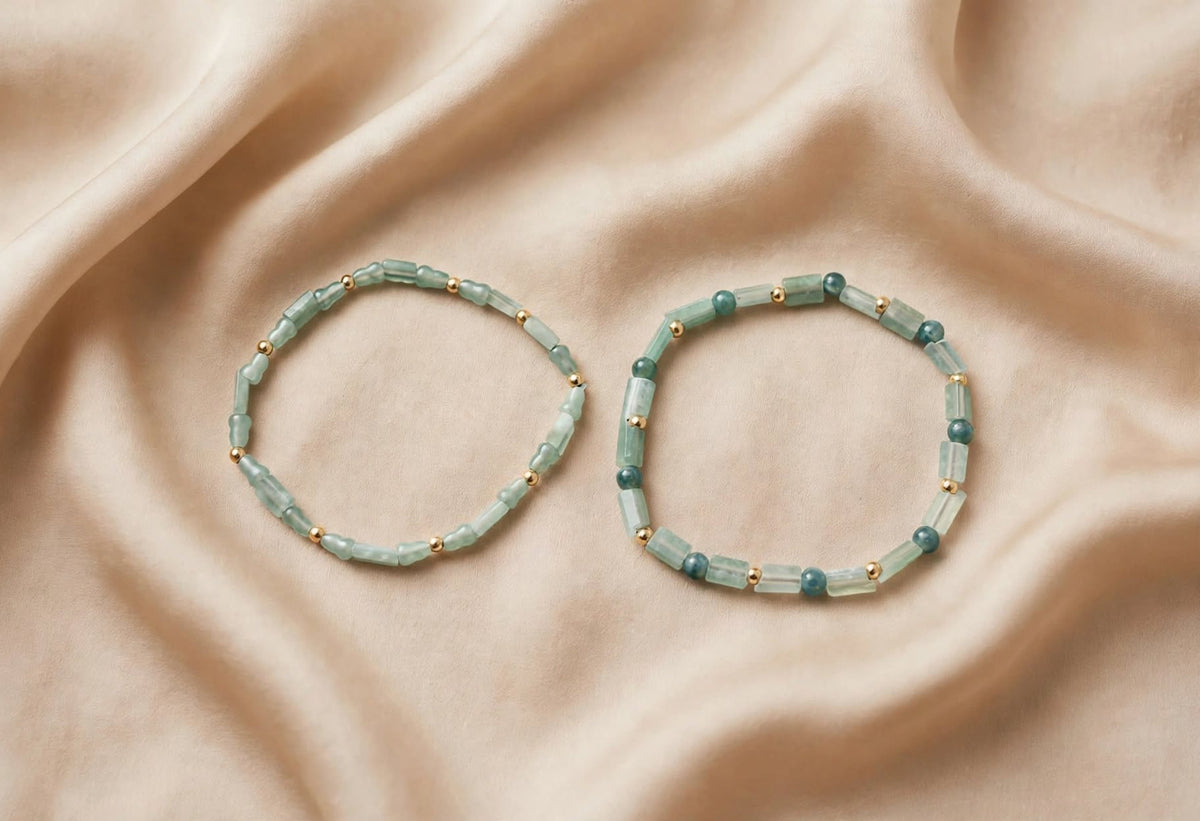 Natural Blue Water Jadeite Multi-Motif Bracelet Set (Set of 2)