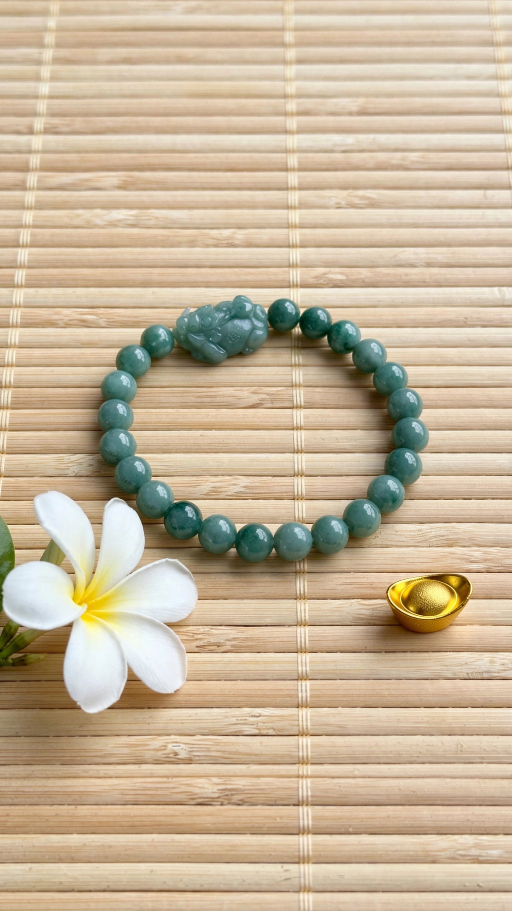 Aquatic Wealth: Natural Blue Water Jade 8 mm Bracelet with Flat Carved Pixiu
