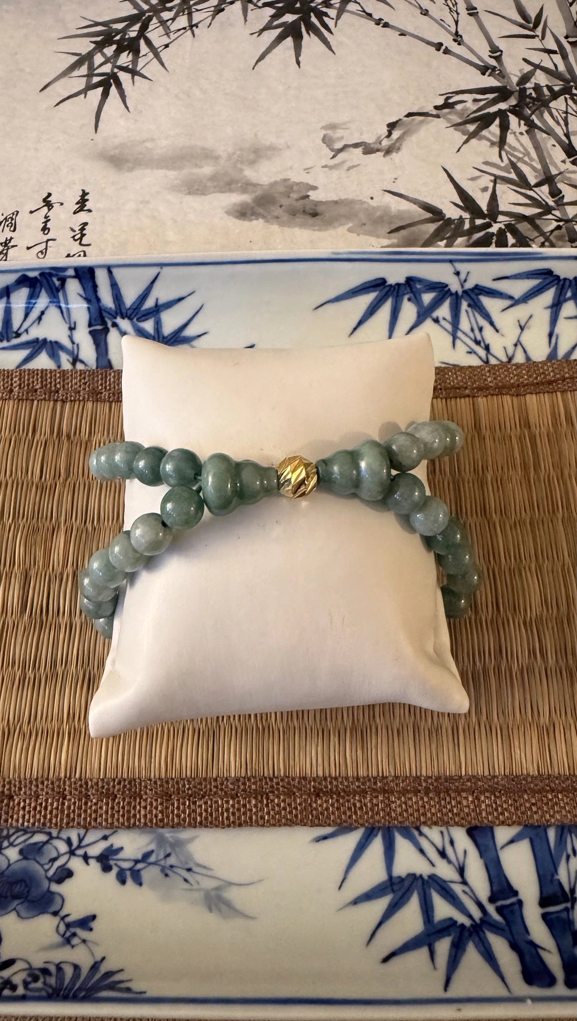 Flowing Abundance: Natural Blue Water Jade Double-Layer Hulu Bracelet