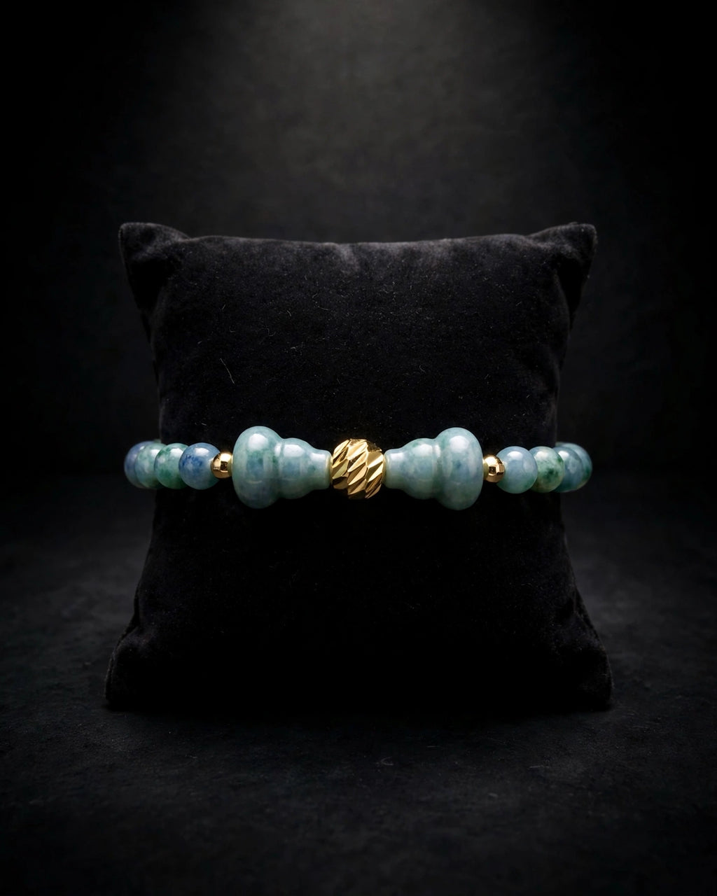 Blue Water Jade Hulu & Gold Accent Bracelet