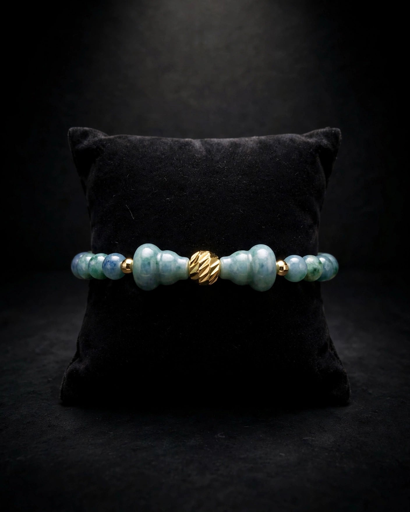 Blue Water Jade Hulu & Gold Accent Bracelet