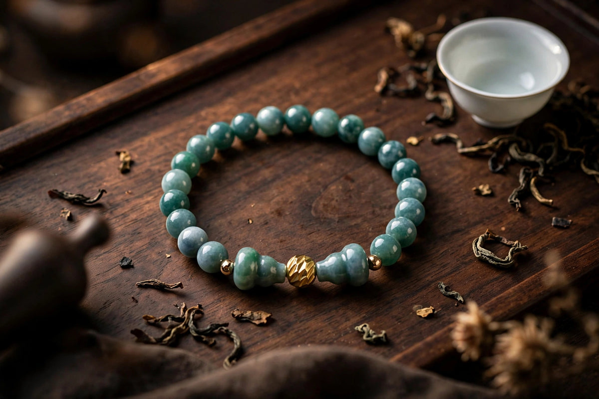 Blue Water Jade Hulu & Gold Accent Bracelet