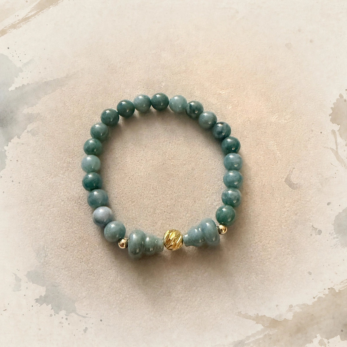 Blue Water Jade Hulu & Gold Accent Bracelet
