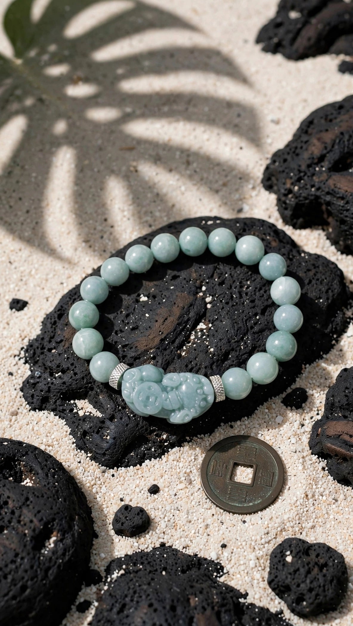 Guardian of Wealth: Natural Blue Water Jade 10 mm Bracelet with Carved Pixiu
