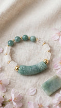 Tranquil Stream Blue Water Jade & Clear Quartz Half-Bangle