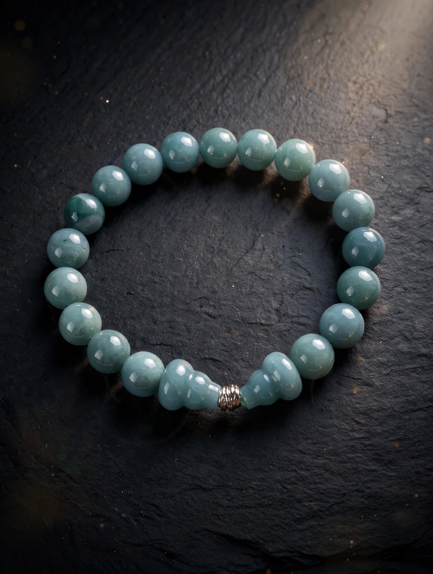 Sacred Flow: Blue Water Jade Hulu & Silver Accent Bracelet