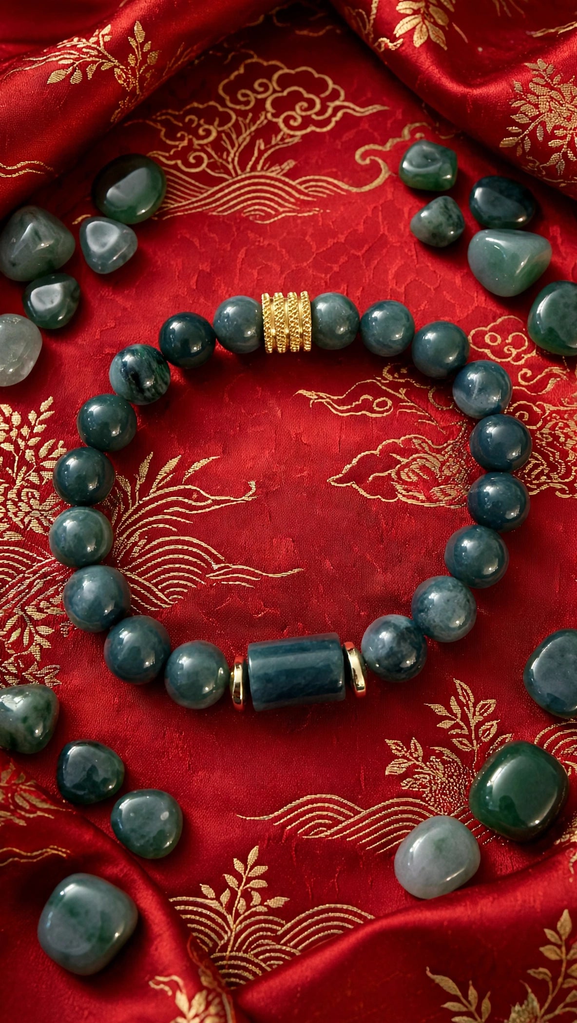 Blue Water Jade Barrel & Gold Accent Bracelet