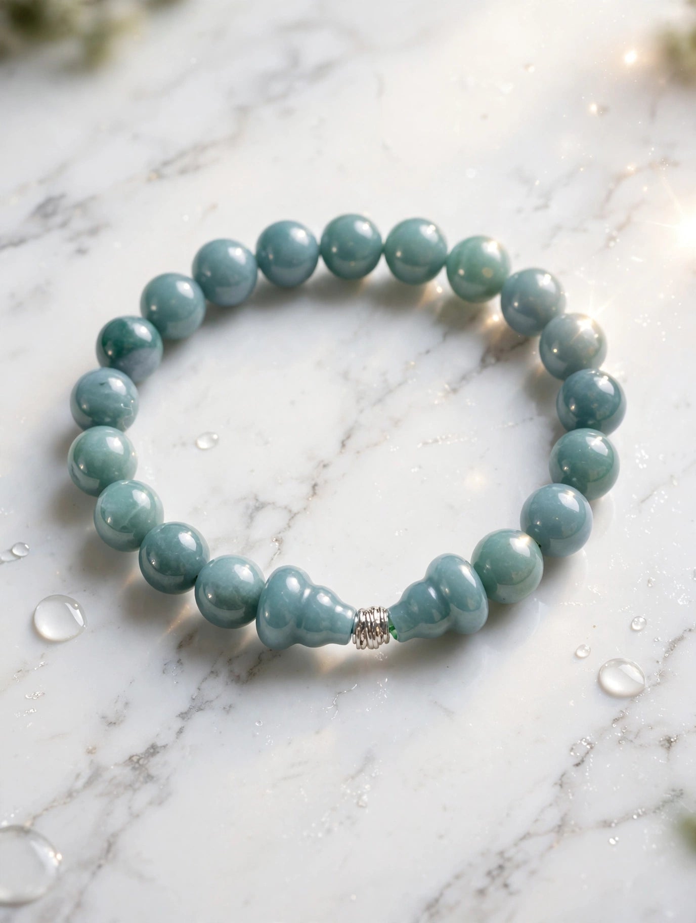 Sacred Flow: Blue Water Jade Hulu & Silver Accent Bracelet