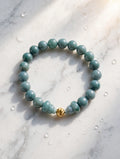 Divine Abundance: Blue Water Jade Hulu & 18K Gold Filled Accent Bracelet