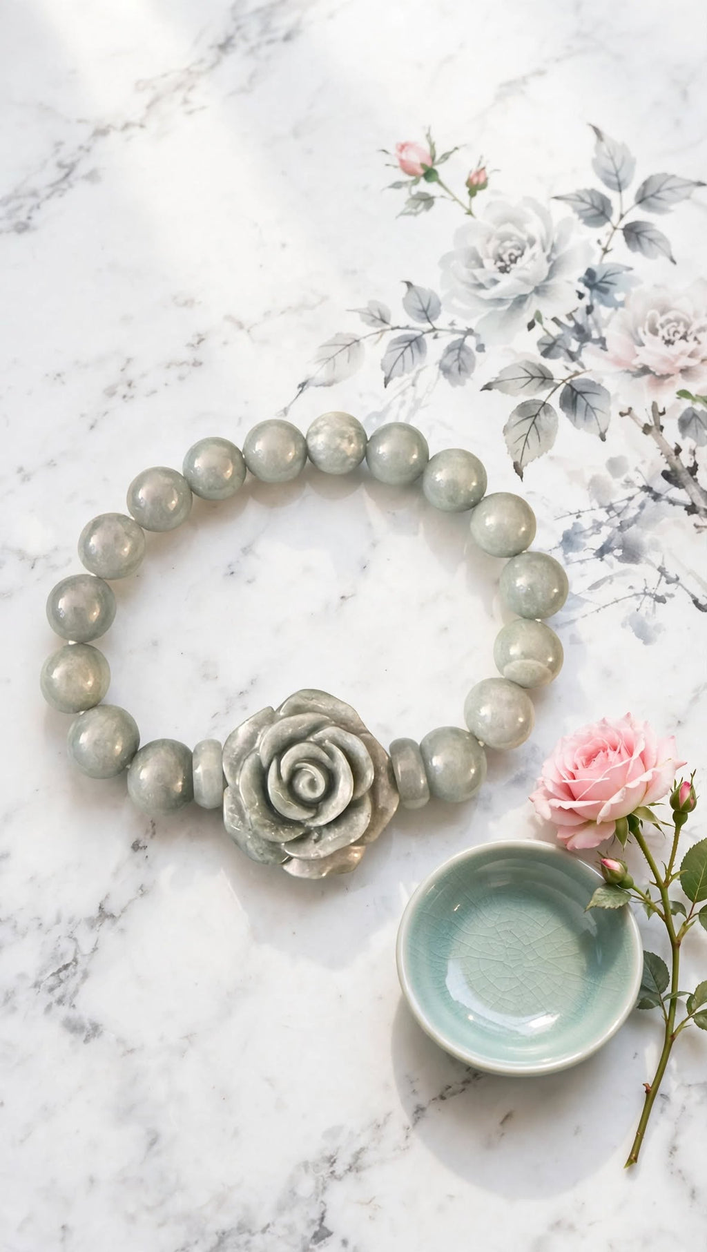 Serene Blossom Blue Water Jade Rose Bracelet