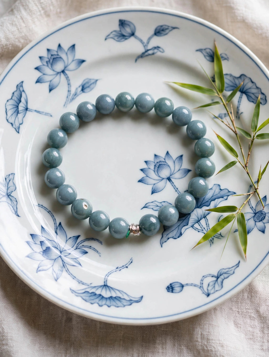 Tranquil Elegance: Blue Water Jade & Silver Accent Bracelet
