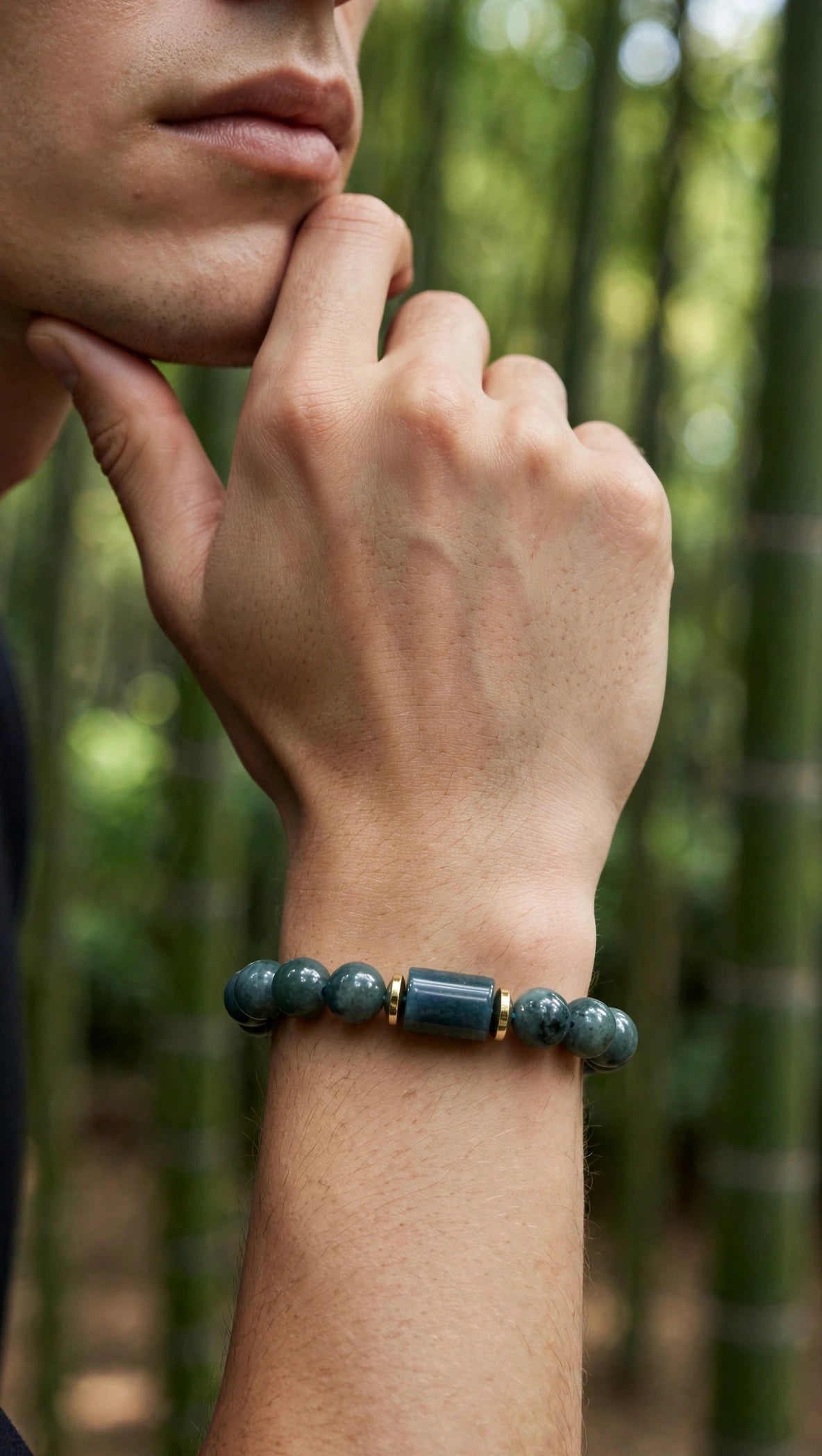 Blue Water Jade Barrel & Gold Accent Bracelet