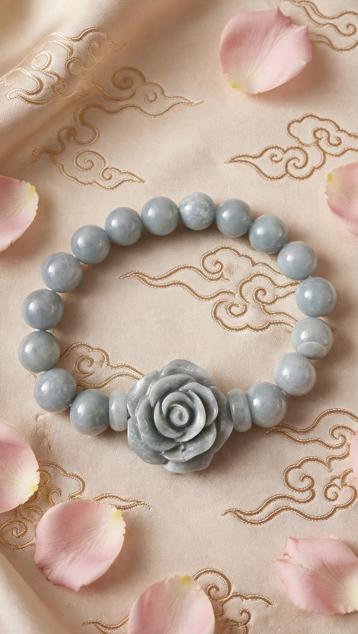 Serene Blossom Blue Water Jade Rose Bracelet