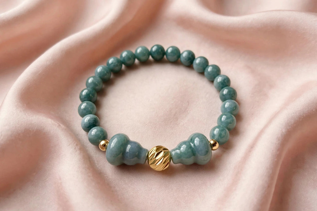 Blue Water Jade Hulu & Gold Accent Bracelet