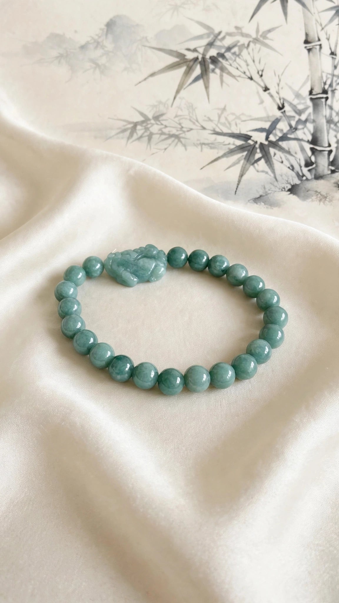 Aquatic Wealth: Natural Blue Water Jade 8 mm Bracelet with Flat Carved Pixiu